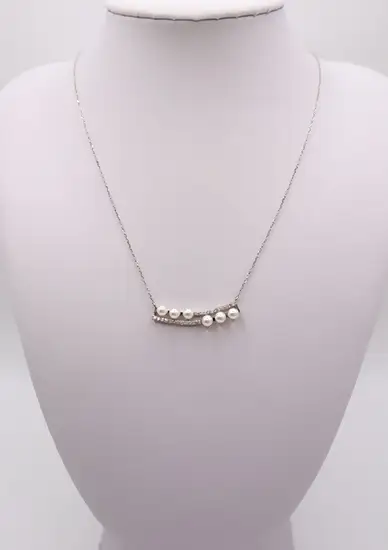 2064 Pt　あこやベビーパール3.5～4.0㎜　ダイヤモンド0.14ct　スライドタイプネックレス