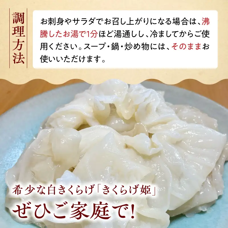 白いきくらげ「きくらげ姫」(生タイプ)500g きくらげ 白いきくらげ 木耳