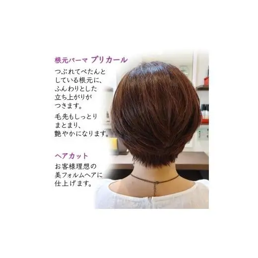 【お悩み改善】ボリュームアップコース ご利用券 ヘアカット プリカール（根元パーマ） 頭皮の整体ヘッドスパ 高濃度酸素水 所要時間 120分 髪質改善 ヘアケア 自律神経 ストレス解消 肩こり リラクゼーション ヘアスタイル 美容室 素髪 ストレス緩和 癒し時間 体験