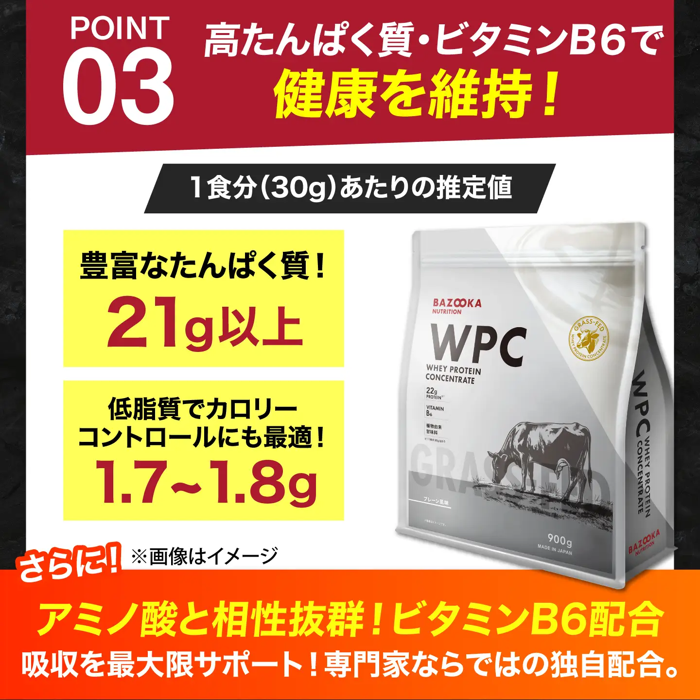 プロテイン BAZOOKA NUTRITION WPC（ホエイプロテイン）＜プレーン＞ 900g｜バズーカ岡田監修 アルプロン[AIEN005]