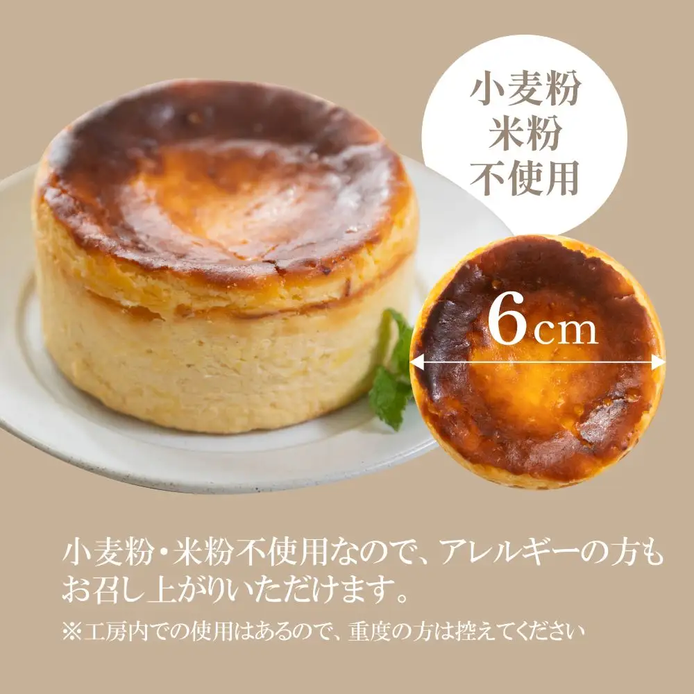 【グルテンフリー】バスクチーズケーキ 個包装 6個（6cm×4cm）チーズケーキ【冷凍発送】【32-9】