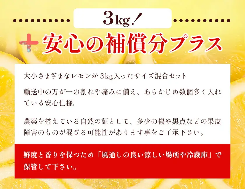 訳あり 国産 レモン サイズ混合 3kg エイワ商店 檸檬 レモン