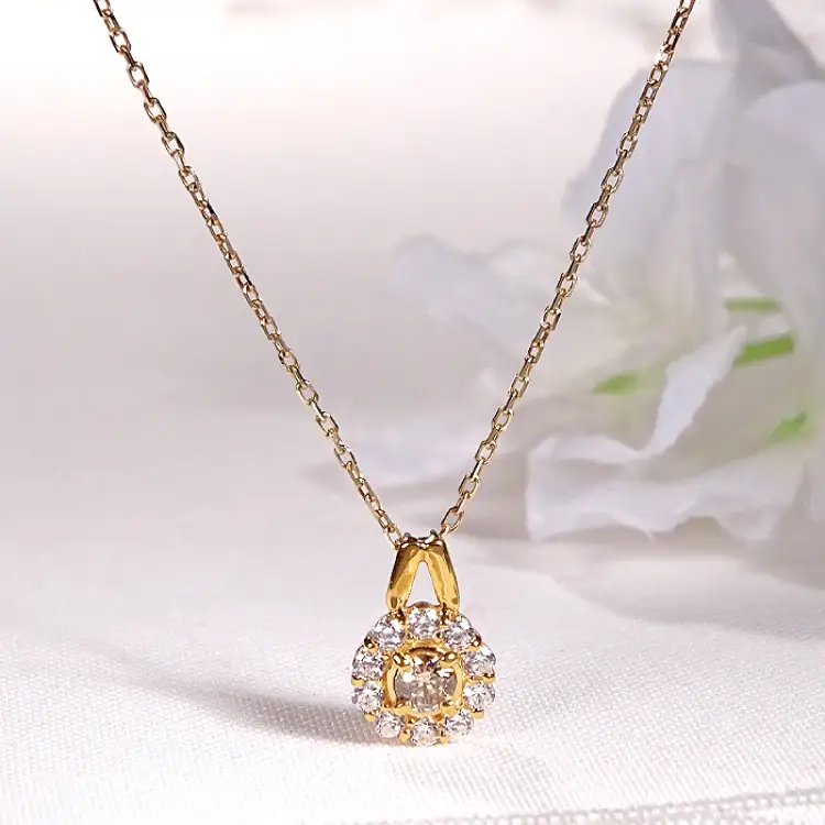 ネックレス K18YG イエローゴールド ブラウンダイヤモンド 0.4ct ダイヤ フラワー ペンダント 【f218-bw-k18yg】