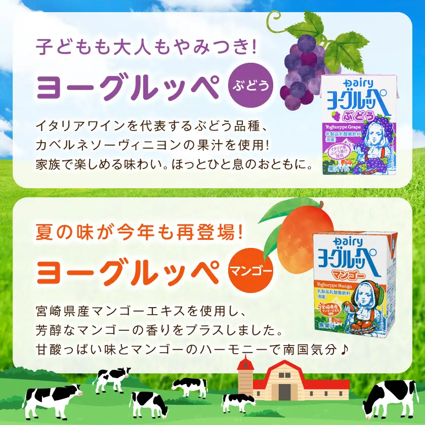 ◆期間限定◆ヨーグルッペプレーン&ぶどう&マンゴー54本セット〔14-23-001-26-O〕_(都城市) ご当地ドリンク 乳酸菌飲料 3種類の詰め合わせセット 常温配送 おやつ ジュース 紙パック ストロー付 200ml 子供