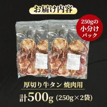 【福岡県水巻町よりお届け】厚切り牛タン 約8mm タン元・タン中使用500g　下味付き 焼肉用 冷凍【配送不可地域：離島】【1718473】