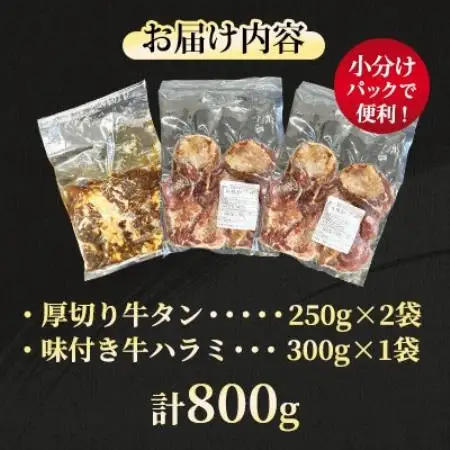 【福岡県水巻町よりお届け】厚切牛タン250g×2＆味付き牛ハラミ300g×1セット 下味付き 焼肉用【配送不可地域：離島】【1725684】