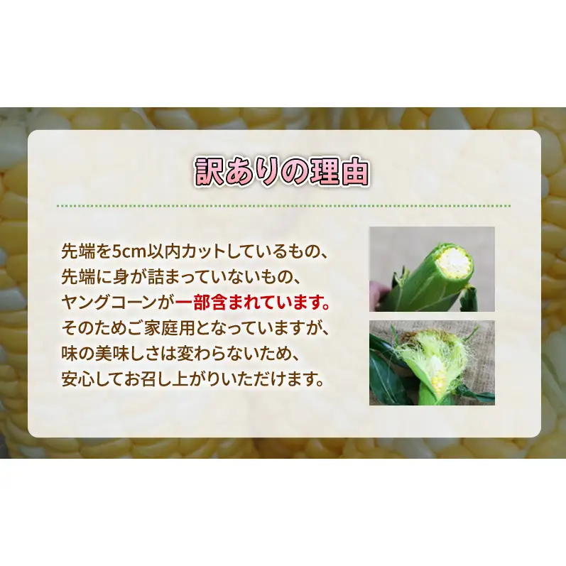 訳あり とうもろこし 先行予約 甘々娘 または 甘太郎 約4本～7本 家庭用 テルもろこし 先端カット済 個包装 レンジ調理 レンチン 旬 冷蔵配送 6月下旬頃より順次発送 静岡 浜松市【配送不可：離島】