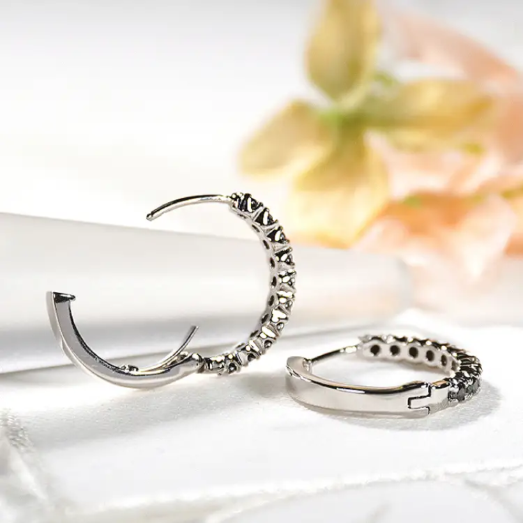 ピアス フープピアス プラチナ PT900 ブラックダイヤモンド 0.36ct 【f215-bd-pt】