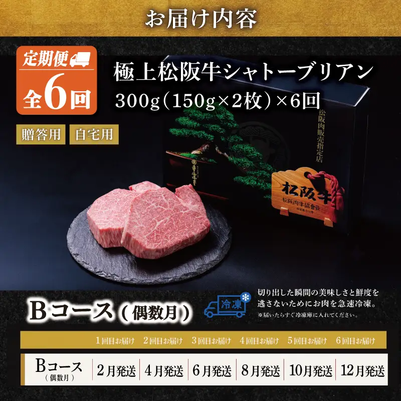 【定期便】松阪牛 極上 シャトーブリアン (150g×2枚) 6か月 Bコース US44