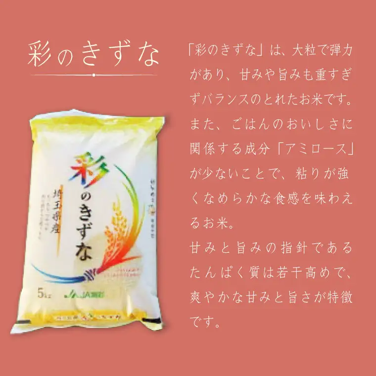 おいしさキラリ埼玉のお米　「彩のきずな・彩のかがやき」10kg(5kg×2袋・精米)【埼玉県 春日部市 白飯 穀物 国産 主食 家庭用 まとめ買い 農産品 ストック】（AG002）