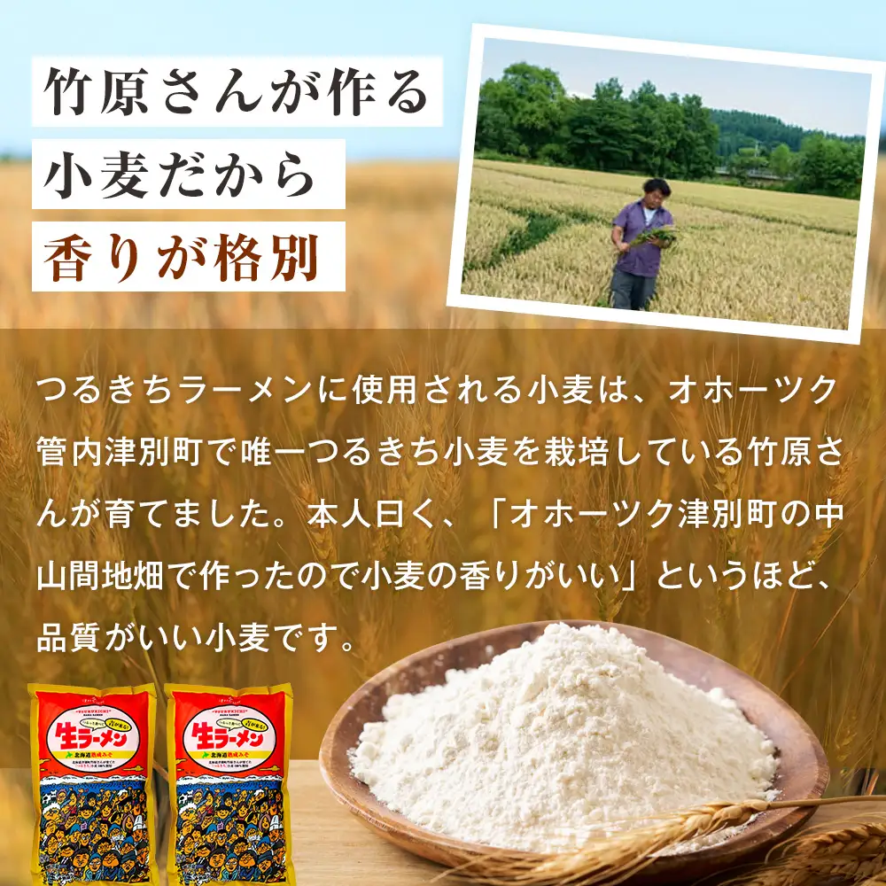 津村製麺所 生ラーメン 北海道熟成味噌 津別町産小麦「つるきち」100%使用 ４袋入りセット｜ラーメン 本格 本場の味 濃厚 コク 旨味 ちぢれ麺 細麺 味噌ラーメン 特製スープ 産地直送 国産小麦 北海道 津別町