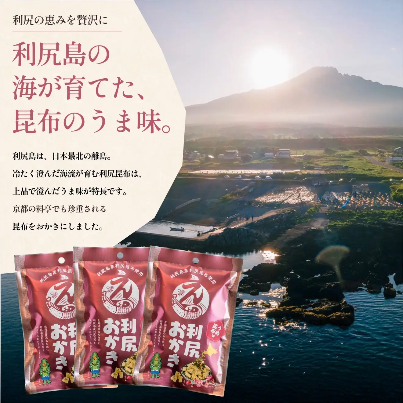 利尻おかき(梅昆布味) 10袋セット｜利尻昆布 梅 スナック菓子 おつまみ [1100007]