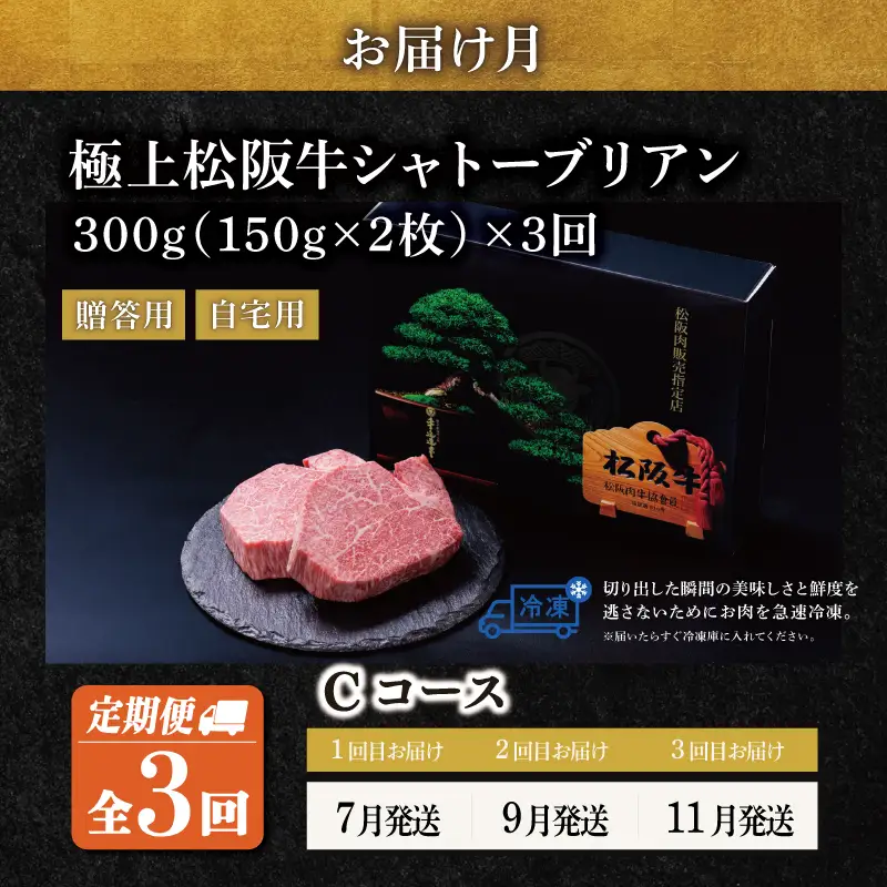 【定期便】松阪牛 極上 シャトーブリアン (150g×2枚) 3か月 Cコース US41