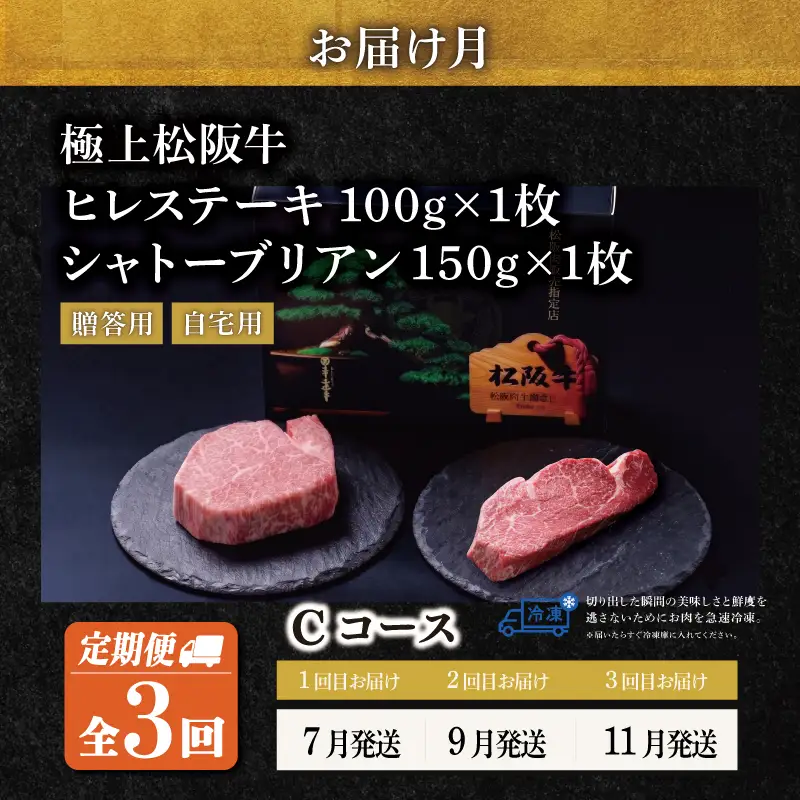 松阪牛 シャトーブリアン・ヒレステーキ(各1枚)【定期便3回】 Cコース US48