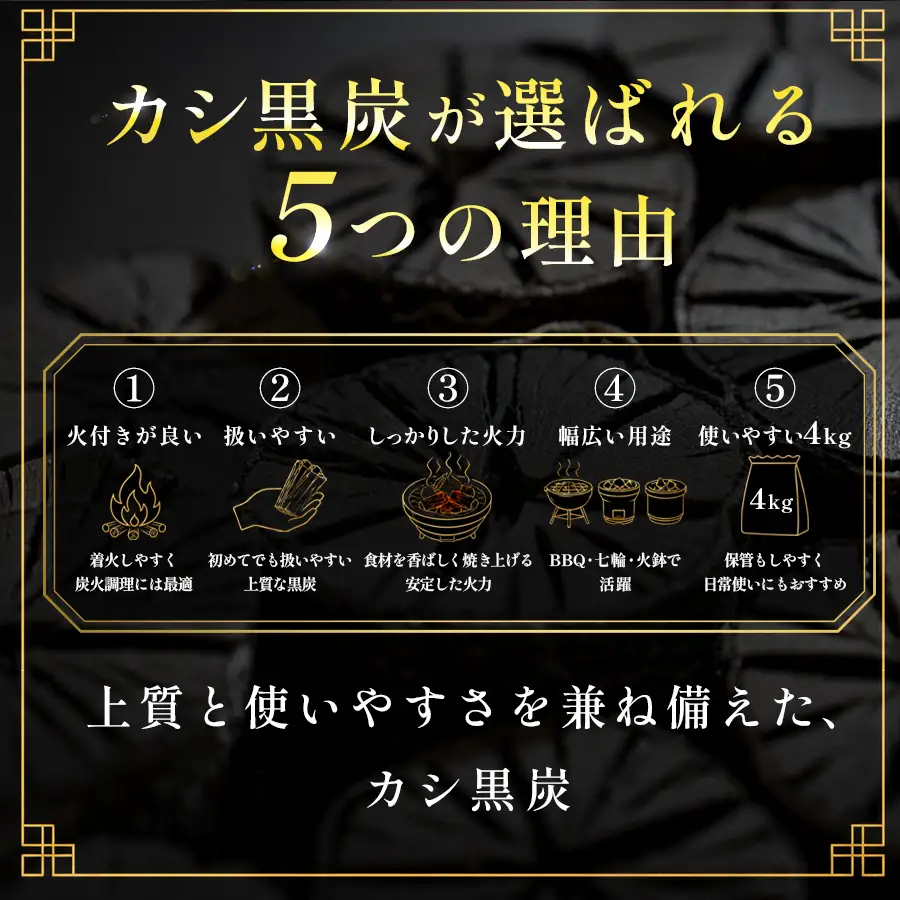 カシ黒炭 4kg 国産 黒炭 木炭 BBQ バーベキュー 土佐 ウバメガシ産地 樫100% 炭 火持ち 高火力 長時間燃焼 煙が出にくい 火付きが良い 七輪 火鉢 キャンプ アウトドア 炭火焼き 焼肉 お花見 業務用 高知県 大月町