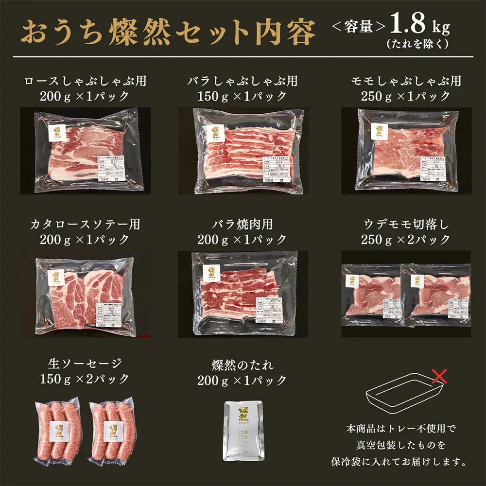 燦然 おうちセット 計1800g しゃぶしゃぶ 焼肉 生ソーセージ 青森県十和田市産