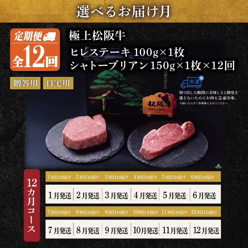 松阪牛 シャトーブリアン・ヒレステーキ(各1枚)【定期便12回】US52