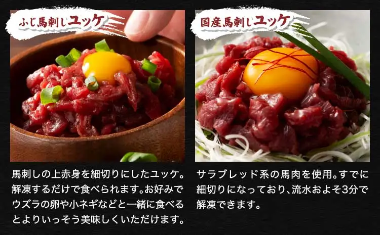 「熊本特産馬刺しとくまもと黒毛和牛」フジチクオリジナル贅沢食べ比べセット (藤彩牛 バラ(カルビ)、モモ焼肉各200g、ふじ馬刺し 上赤身スライス、国産馬刺し赤身スライス各40g、 ふじ馬刺し ユッケ、国産馬刺しユッケ各50g)