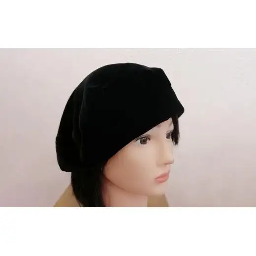 AO011【warmheart】ベルベットベレー帽(ブラック) S～M