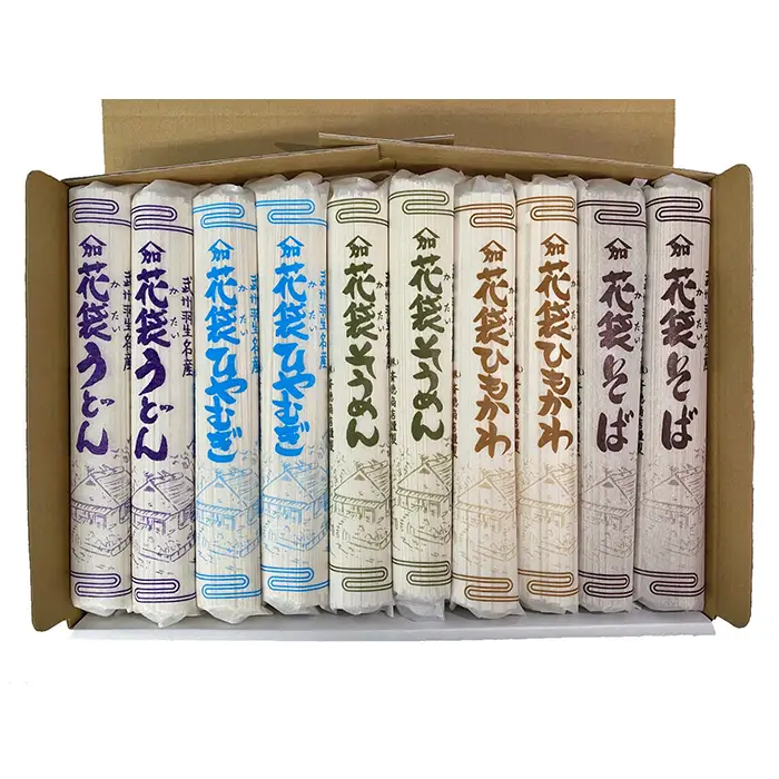 武州羽生名産 花袋めん 5種 詰め合わせ 30人前 うどん ひやむぎ そうめん そば ひもかわ 素麺 冷麦 蕎麦