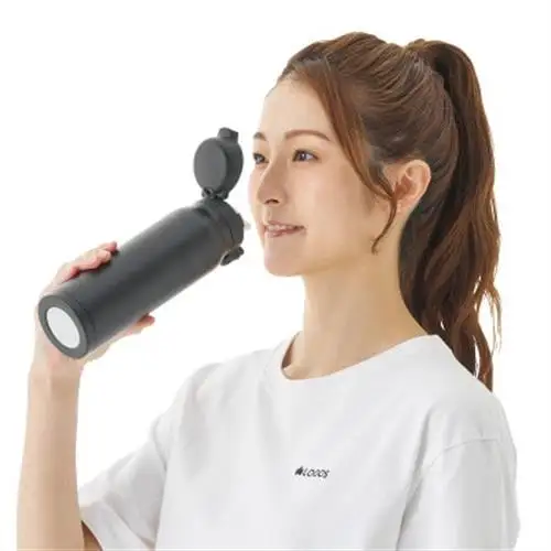 TW 真空断熱 ワンタッチボトル BK 500ml 保冷・保温対応のステンレスボトル81286021【1744942】