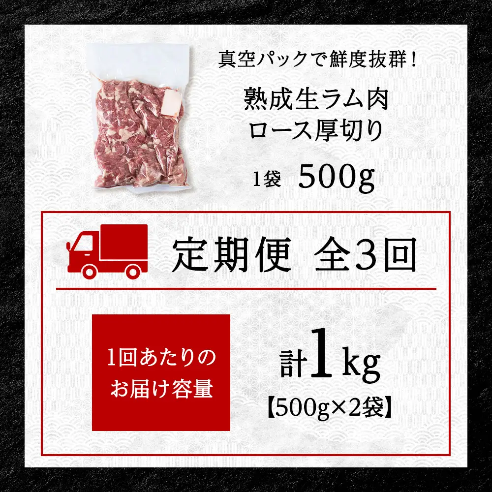 【定期便3回】稚内の肉職人 たかみさんの熟成生ラム肉ロース厚切り（500g×2）