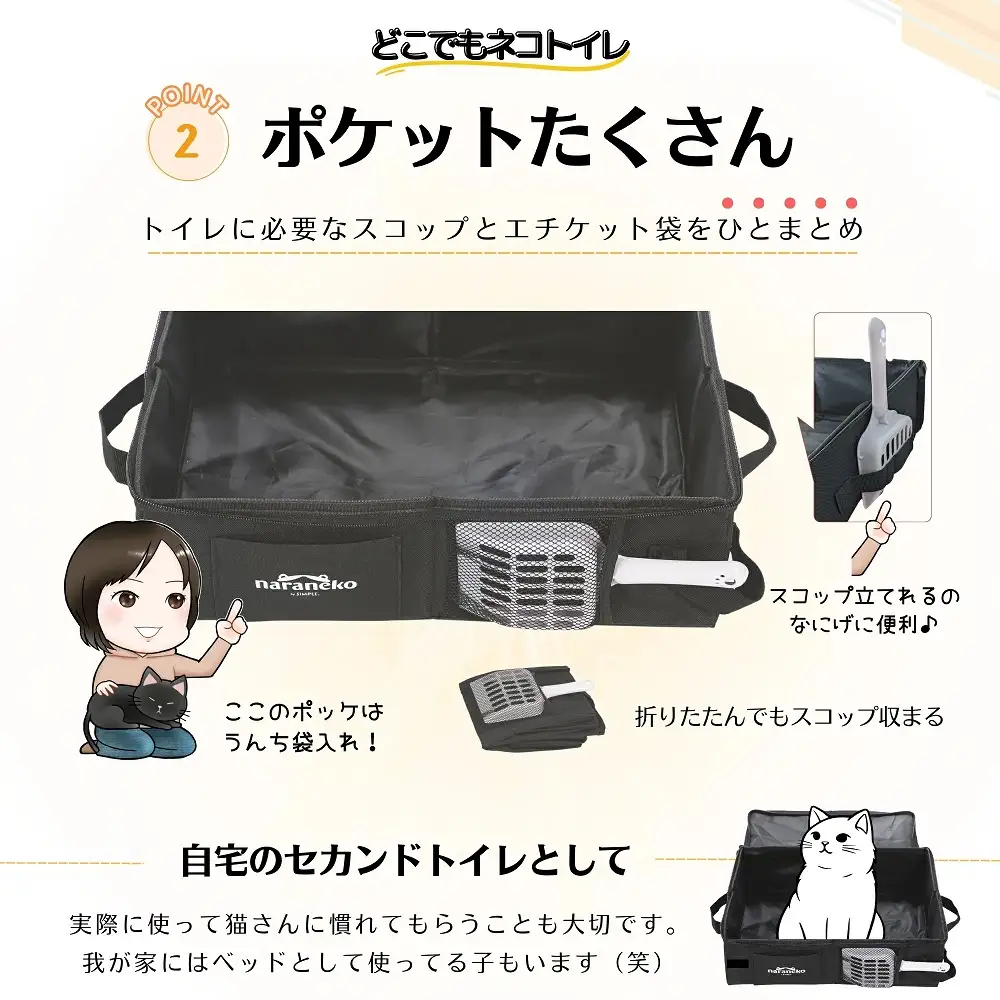 どこでもネコトイレ 折りたたみ 猫用 ポータブル お手入れ簡単 旅行 防災 ナラネコ:特大サイズ