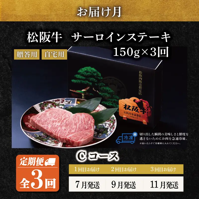 極上 松阪牛 サーロイン ステーキ 150g 【定期便3回】Cコース US55