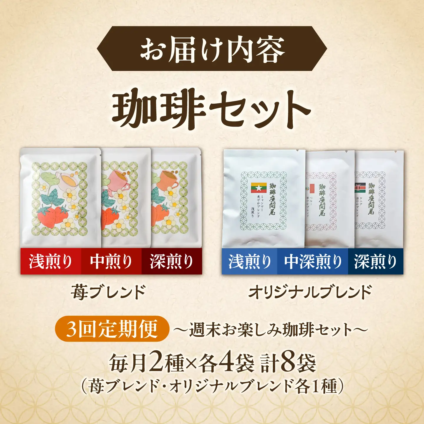 【3回定期便】 週末お楽しみ珈琲セット 毎月2種×各4袋 《足寄町》【珈琲座間屋】[BEAV005]