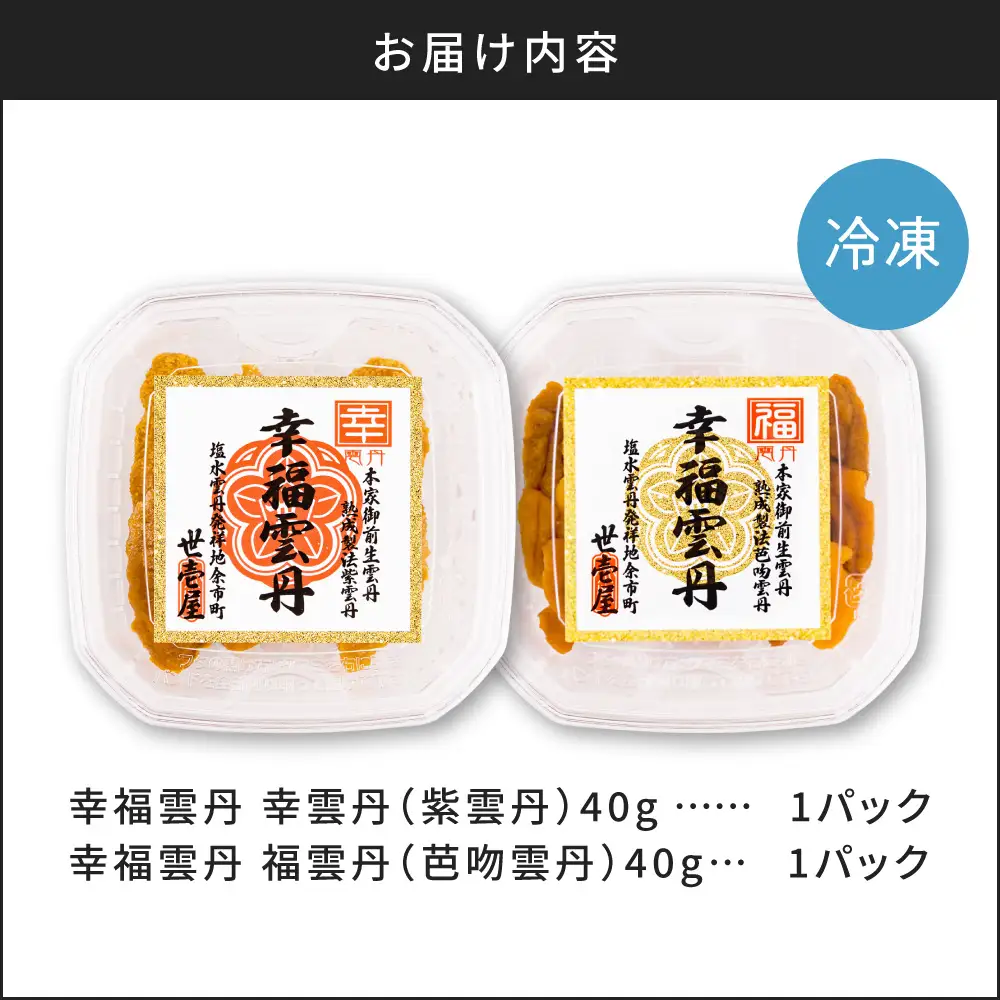 幸福雲丹80gセット(ムラサキ40g・バフン40g 北海道産) ムラサキウニ バフンウニ 食べ比べ 北海道産 無添加 熨斗対応_Y038-0161