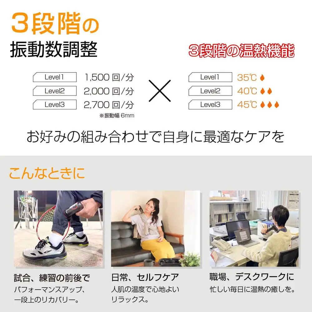 ボディケアガン ティゴラ/3段階温熱機能/パワフル振動/軽量/静音