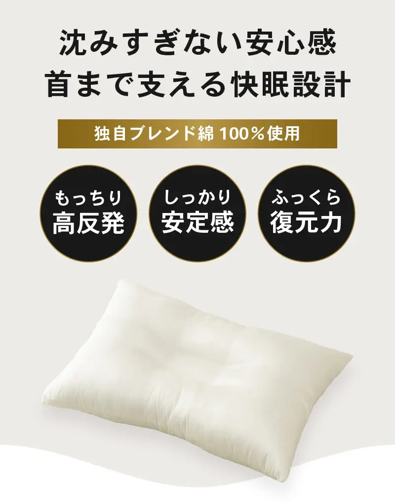 高反発 もっちりヌードくぼみ枕 (43×63cm) 2個セット ブレンド綿 しっかり支える沈み込みすぎない寝心地[A-20454]