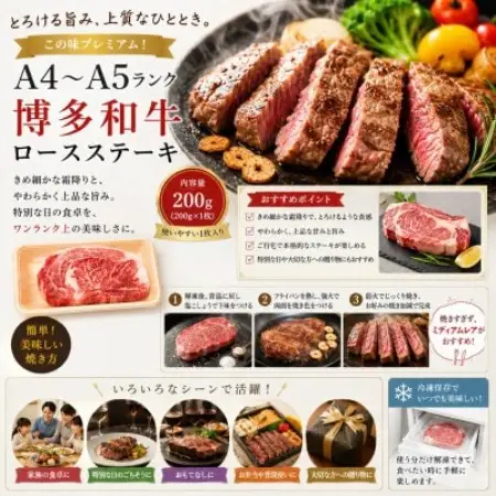 この味プレミアム!【A4～A5】博多和牛ロースステーキ　200g(200g×1枚)(大野城市)【配送不可地域：離島】【1750636】
