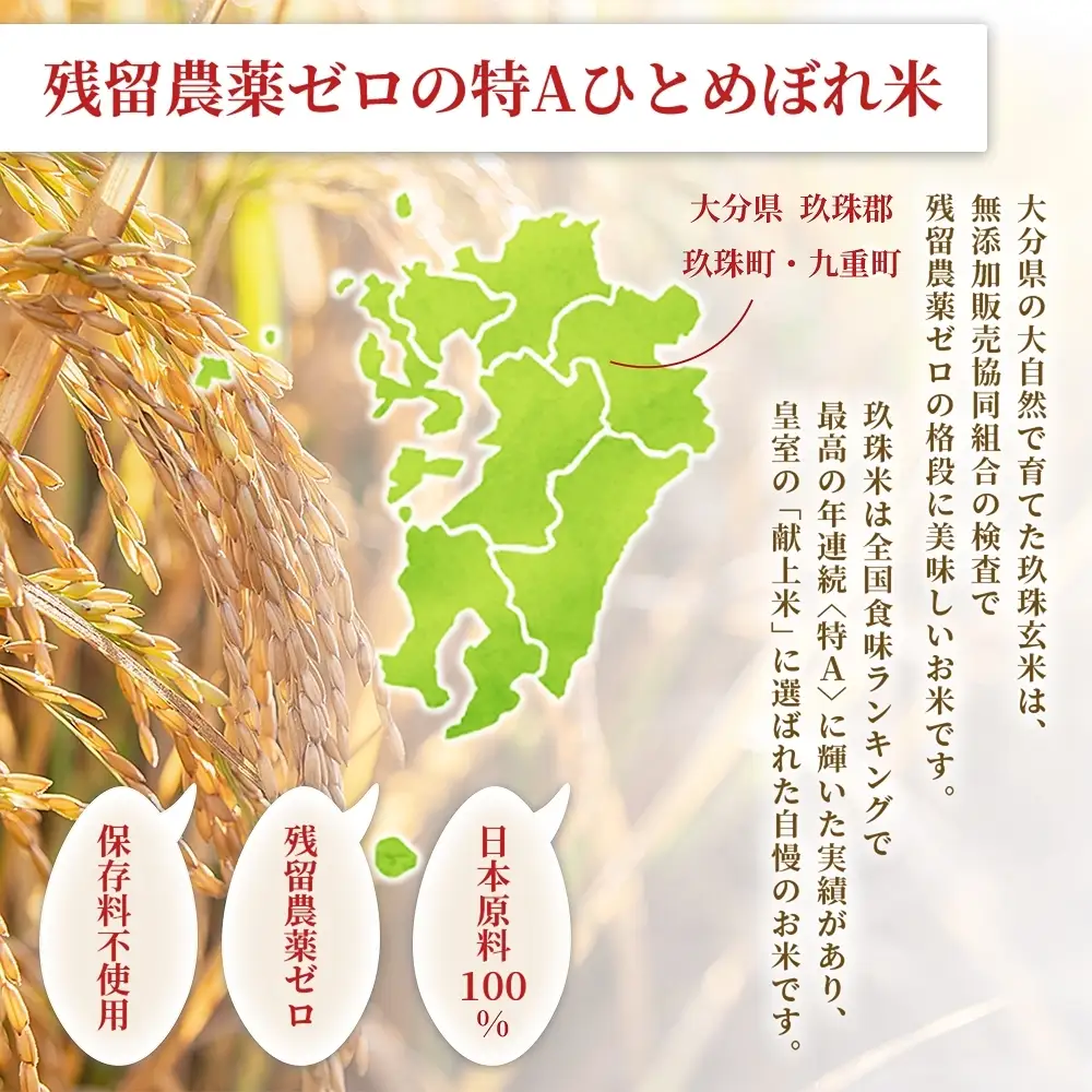 特A ひとめぼれ 米 残留農薬ゼロ 発芽玄米 1.5kg × 2袋 12ヶ月 定期便 無洗米 令和7年度産 玄米 こめ コメ お米 ヒトメボレ ご飯 ライス 大分県 大分 玖珠町 玖珠