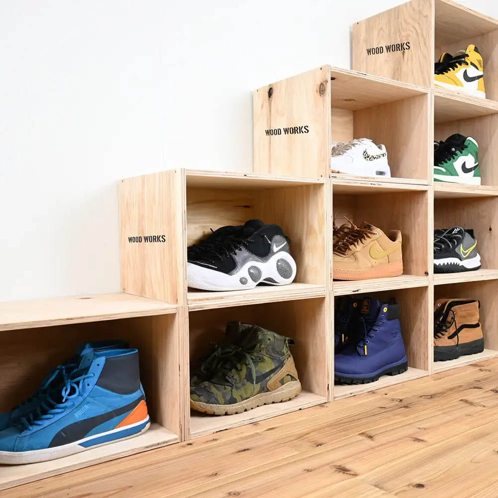WOOD WORKS シューズボックス 3個セット【ロゴ有り】