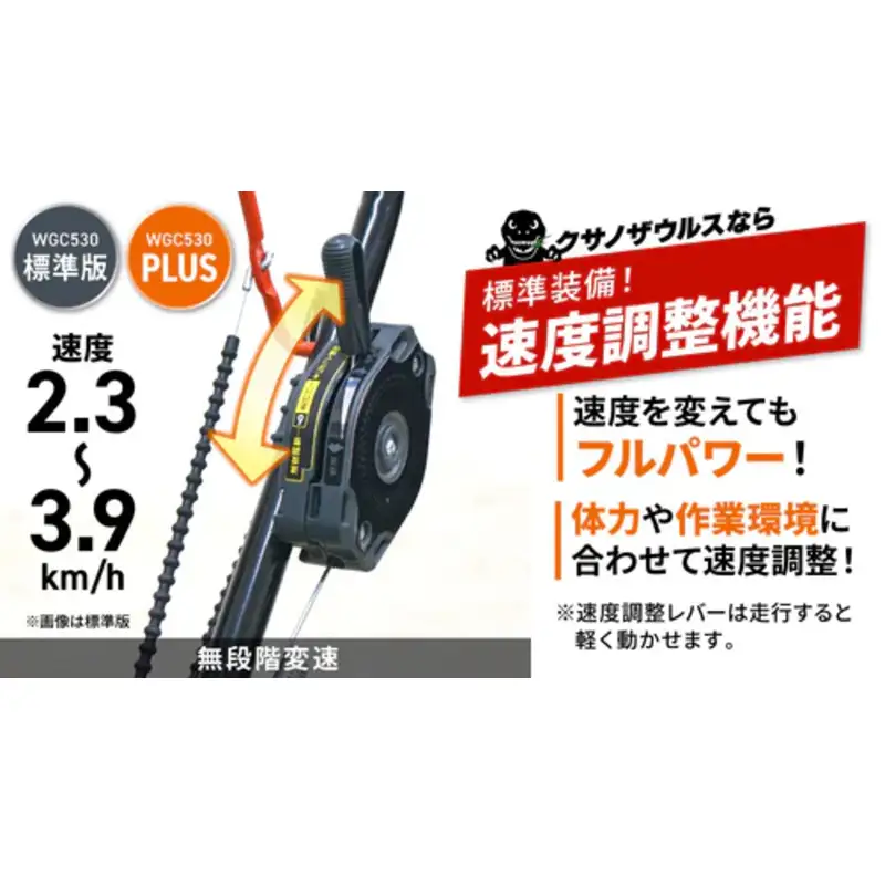 プラウ クサノザウルス エンジン式 自走式 草刈機 WGC530+組立始動確認セット 速度調整付き 標準版 MEIKIエンジン PLUS ホンダエンジン 刈幅53cm フリー刃 サイド排出 芝刈り機 無段階変速