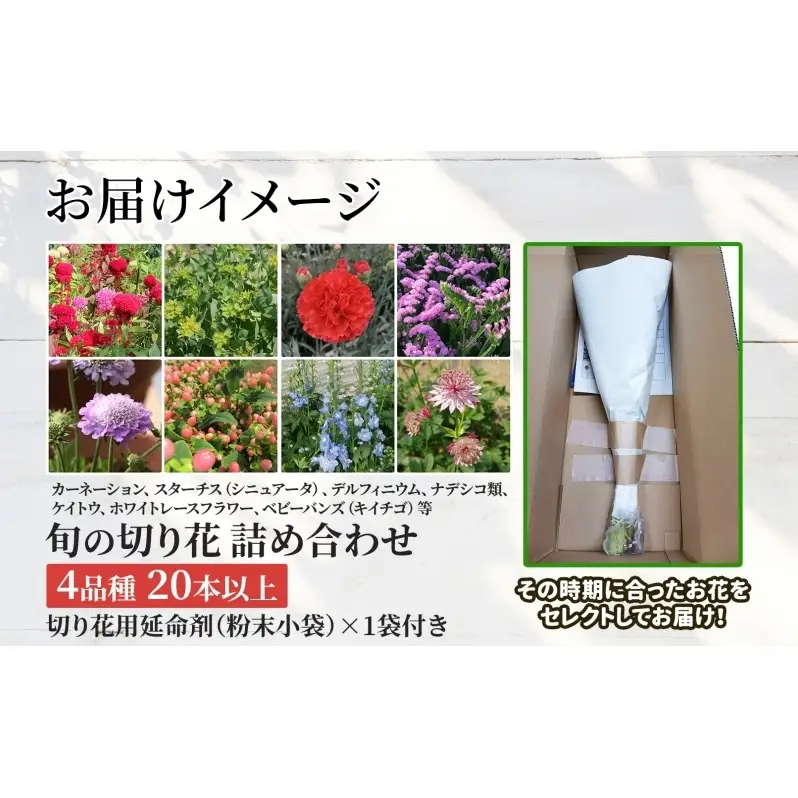 ＜10月配送＞ 北海道 花 詰め合わせ 4品種 20本以上 切り花 切花 花束 ブーケ 季節 旬 生花 フラワー アレンジメント 記念日 産地直送 