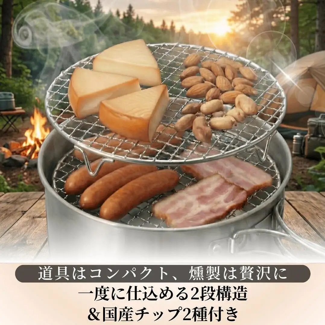 スモークリッチポット/燻製器チップセット スモークリッチ 燻製器 調理器具 燻製 スモーク 燻製料理 アウトドア キャンプ コンパクト  国産チップ付 本格的 火傷防止 オシャレ 千葉市 千葉県