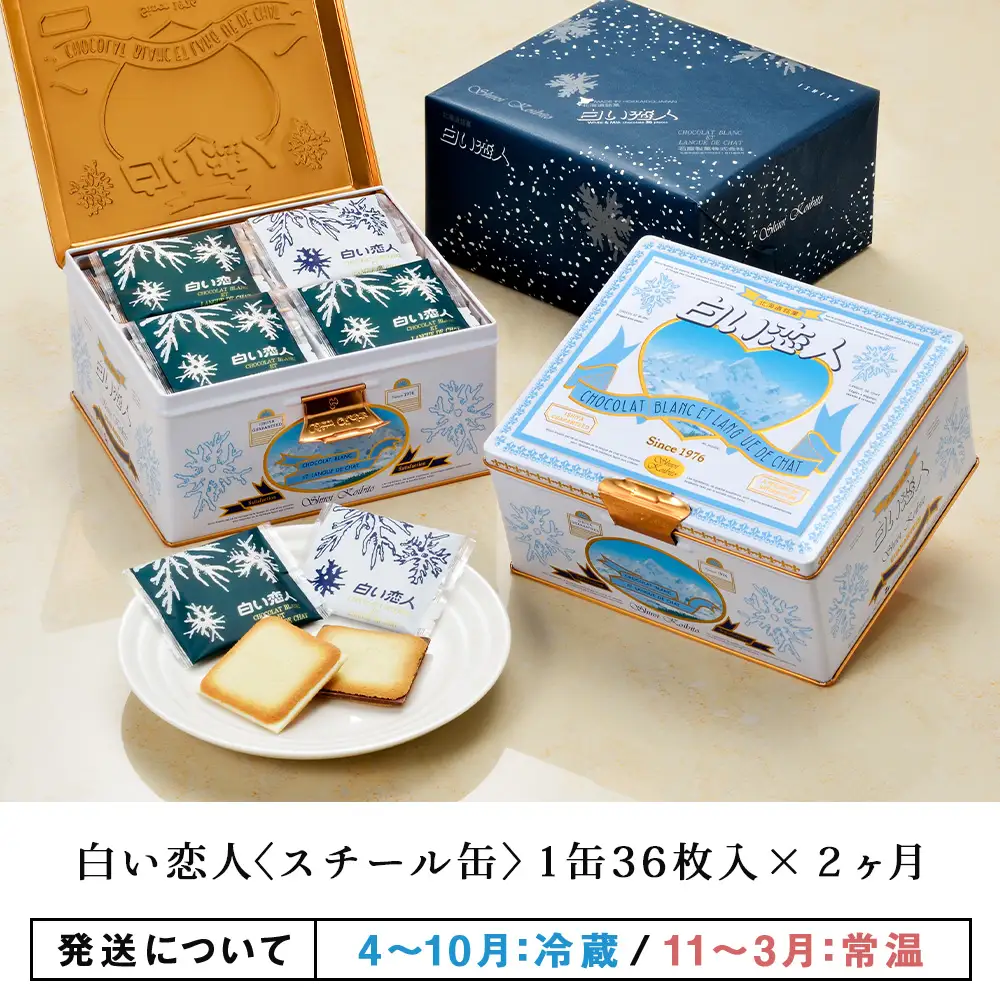 【定期便 2カ月】【白い恋人に描かれた利尻山】白い恋人（ホワイト＆ブラック）36枚缶入