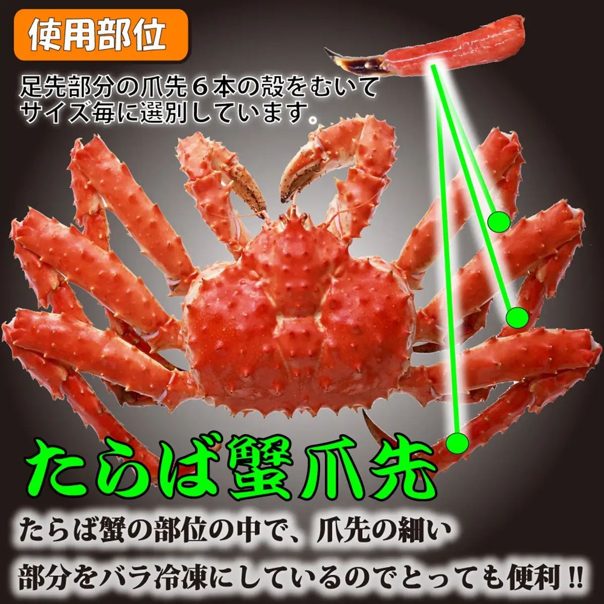 【北海道産】ひとくちサイズ お刺身OK！生冷本タラバガニ 爪先ポーション 500g ABB083