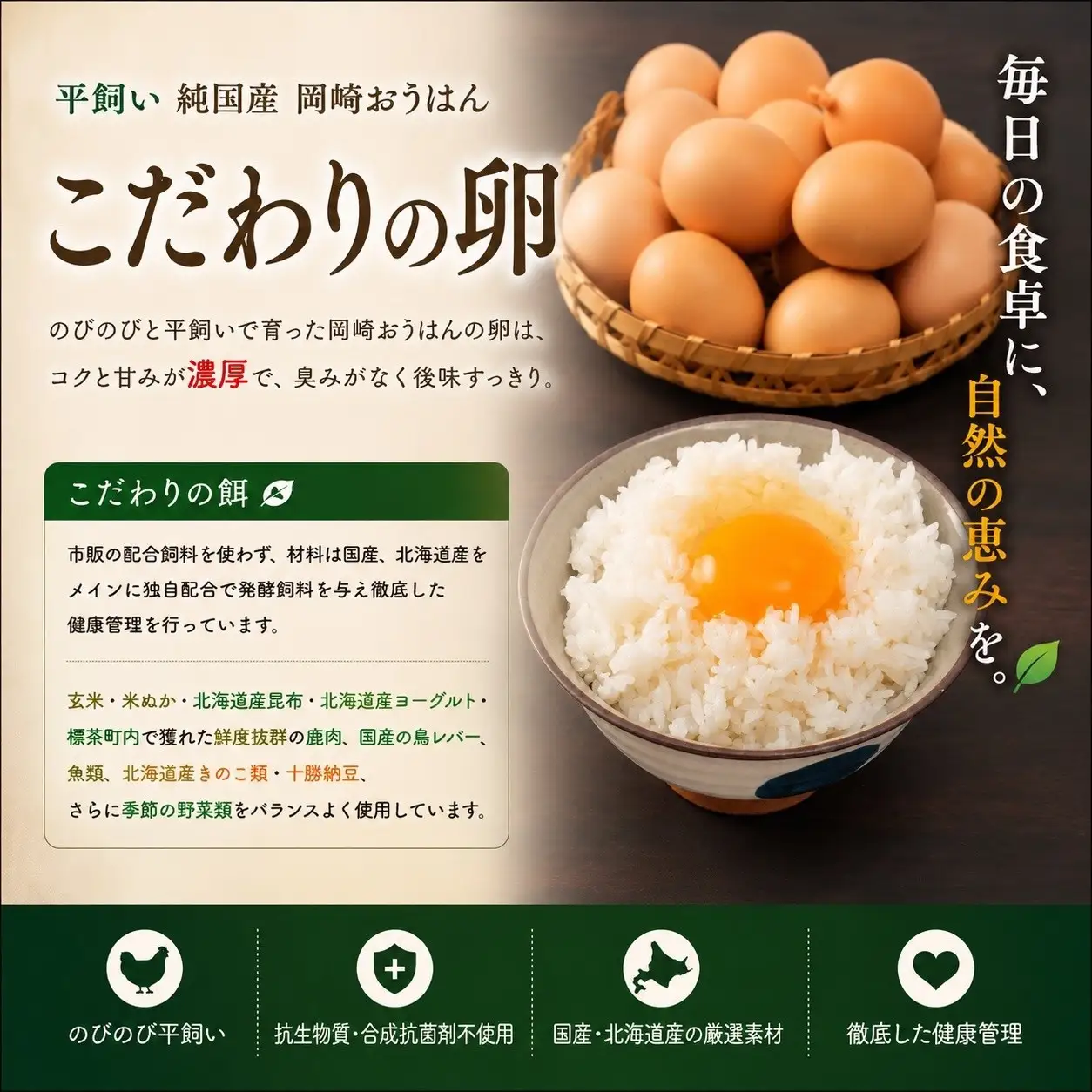 【限定25セット】標茶の恵み「平飼い 純国産 岡崎おうはん　こだわりの卵 １箱10個入り2セット」