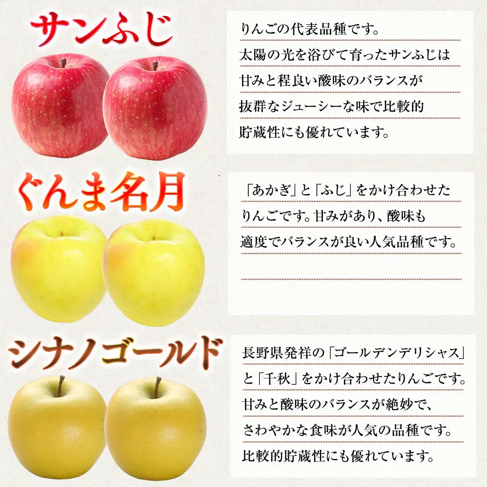 信州りんご・3種詰合わせ（サンふじ・シナノゴールド・名月）約5kg（12個～16個）｜ フルーツ
