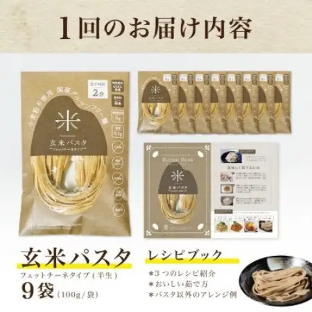 【毎月定期便】グルテンフリー玄米パスタ9食(宮城県産)小麦粉不使用の無添加玄米麺 米粉麺全3回【4086080】