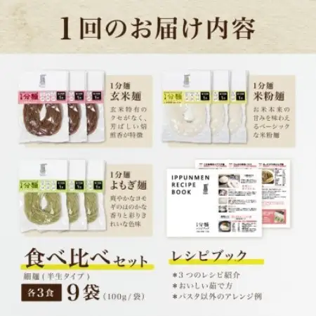 【毎月定期便】グルテンフリー1分麺 3種食べ比べセット各3食(玄米麺・米粉麺・よもぎ麺)無添加全3回【4086110】