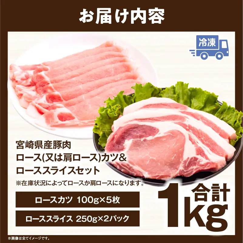 宮崎県産豚 ロース(又は肩ロース)カツ＆ローススライスセット 1kg_kn126-004-010