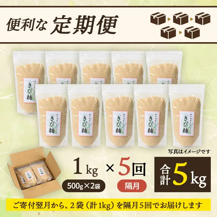 ＜定期便・隔月全5回＞きび砂糖 計5kg・500g×2袋×5回 【あぐりの里】n473