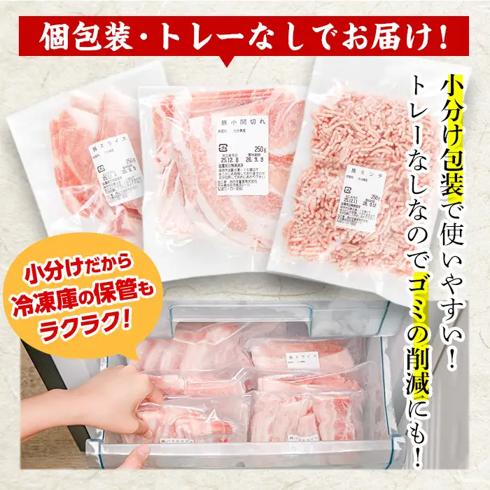 豚肉 定番 3種 セット (2kg) 切り落とし しゃぶしゃぶ こま切れ ミンチ 小分け 個包装 詰め合わせ 詰合せ 冷凍 食べ比べ 【BD326】【西日本畜産】