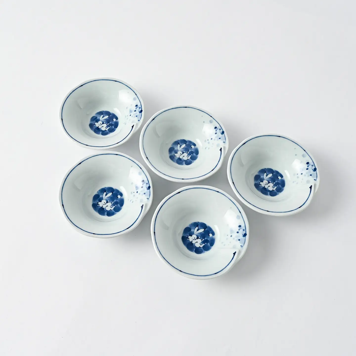 【波佐見焼】和波佐見紋 小鉢 古代うさぎ紋 合わせ小皿 5枚セット 食器 小皿【福田陶器店】[PA429]