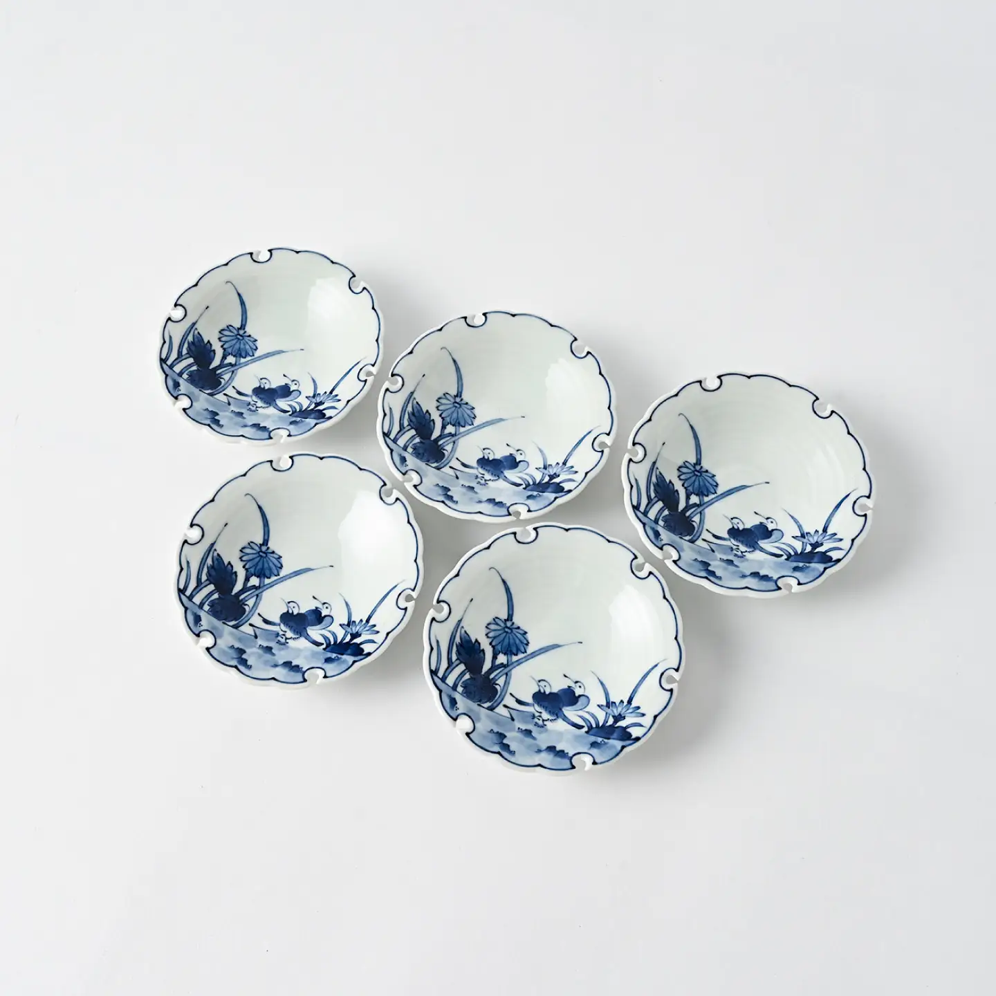 【波佐見焼】和波佐見紋 小鉢 花鳥草花 雪輪小皿 5枚セット 食器 小皿 【福田陶器店】[PA430]