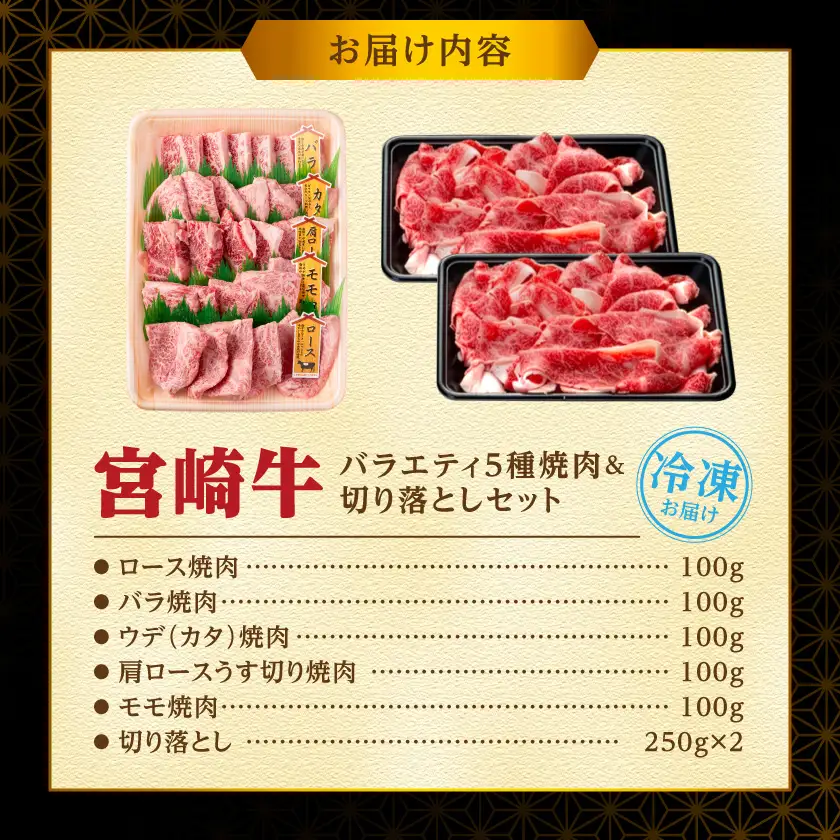 宮崎牛バラエティ焼肉&切り落とし1kgセット〔18-89-011〕_(都城市)